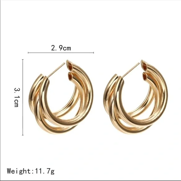 Gold Multi Hoop Chunky Earrings NWT - Picture 4 of 5